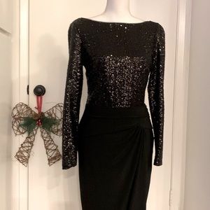 Lauren Black Sequined long sleeve dress